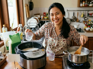 Takaran Air Ideal untuk Nasi Pulen di Rice Cooker dan Manual